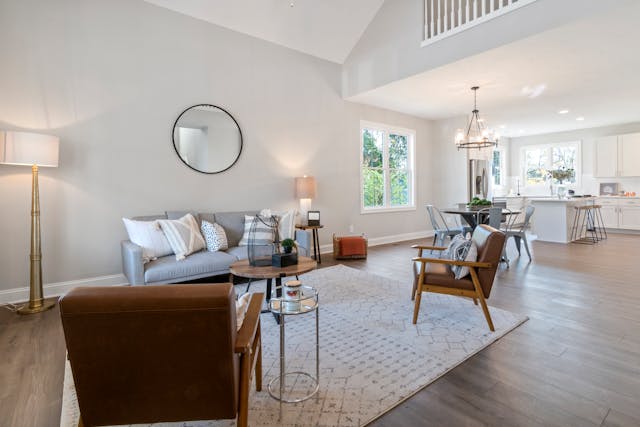 an open concept living room and kitchen